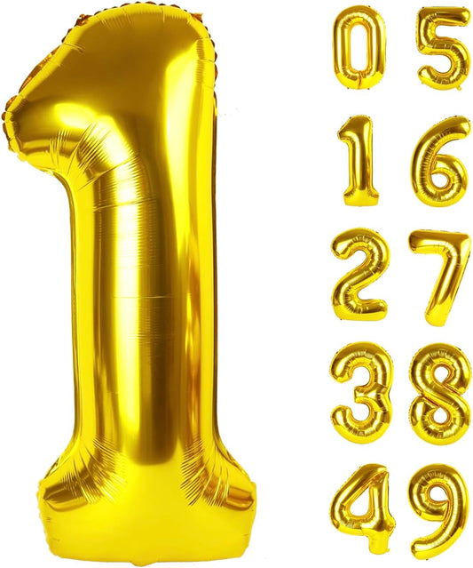 Gold Mylar Number 1 Balloon 40 inch, Number 1 Birthday Balloon for Boy Girl, Gold Foil One Balloon for 1st 10 11 12 16 18 Birthday Party, Anniversary Celebration Number Balloons Decorations