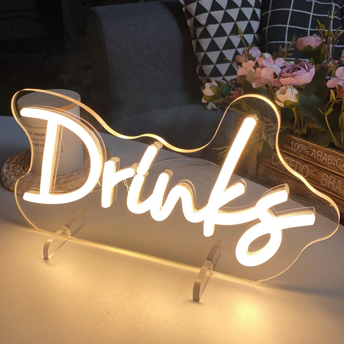 Drinks Table Number Neon Sign Desk Lamp Night Light Wedding Letter LED Neon Sign Wedding Table Decorations Neon Light Shop Bedroom Home Room Decor Christmas Party Warm White USB 30×12.7CM