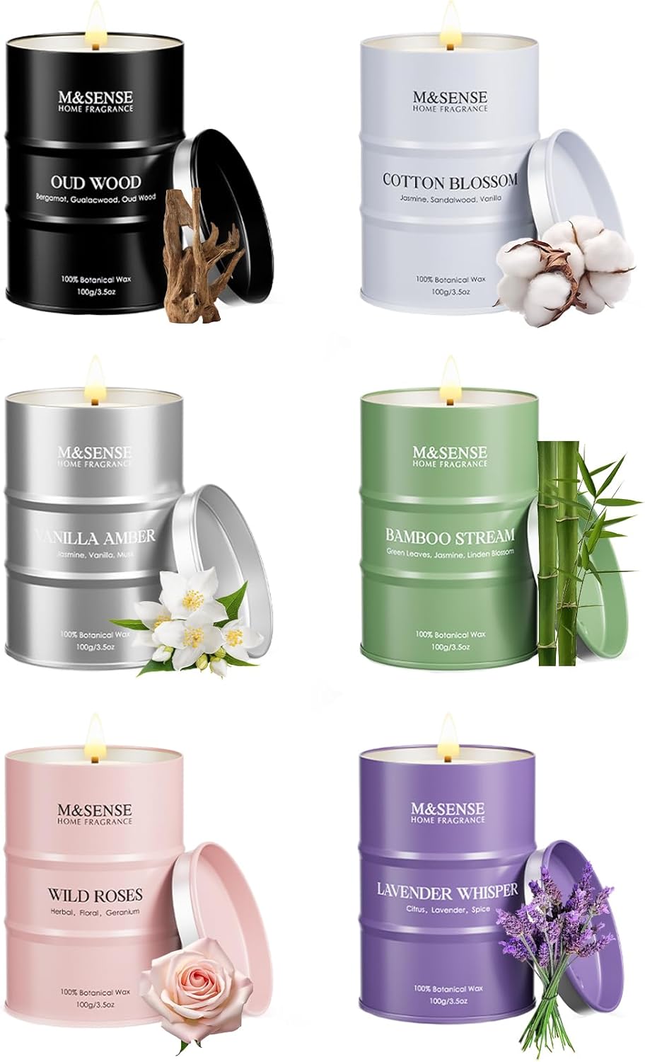 Fall Candle Gift Set | Mini Scented Candles Set | 6 Pack Candles for Home Scented,Oud Wood,Cotton Blossom,Vanilla Amber,Bamboo Rose Lavender Candle,Gift Set for Women and Men,Soy Wax 21 oz 105 Hour