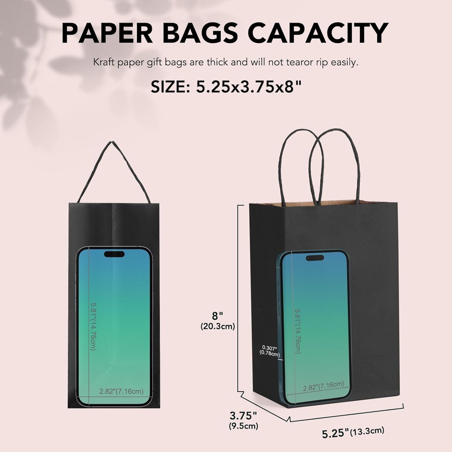 METRONIC Kraft Paper Gift Bags with Handles 5.25x3.75x8 Inch 20000 Pack | Christmas, Birthday Party Favors, Retail Shopping, Small Business Bulk | Black Gift Wrap Bag