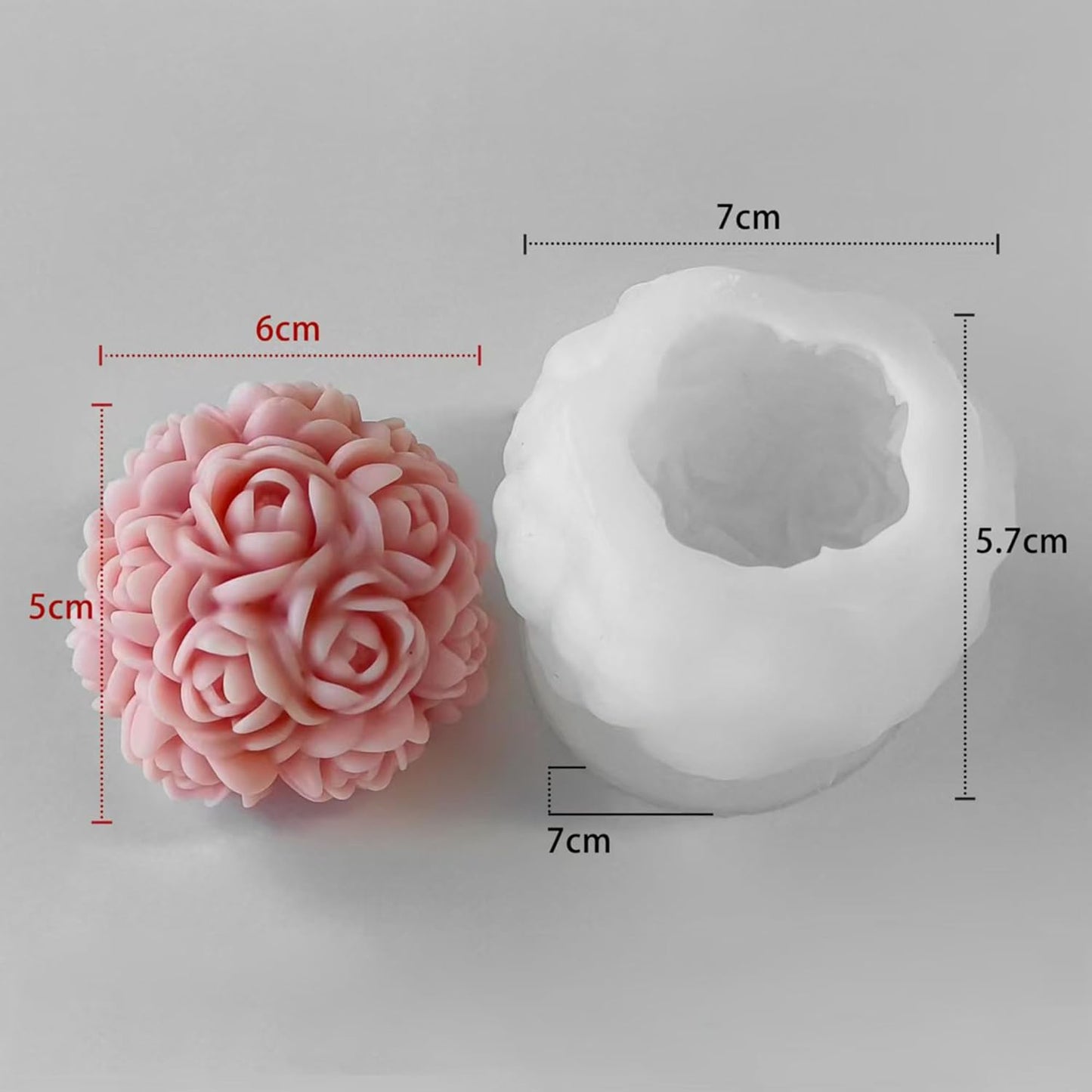 Rose 3D Flower Candle & Ball Mold - Jewelry Resin Casting & Candle Making Molds