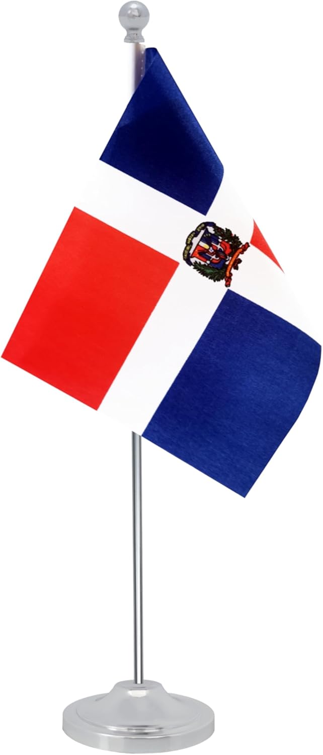 Dominica Desk Flag, Dominican Table Office Flag with Metal Pole and Stand Base, International Country Flags, Festival Event Celebration, Classroom Meeting Desktop Decor (Dominica)