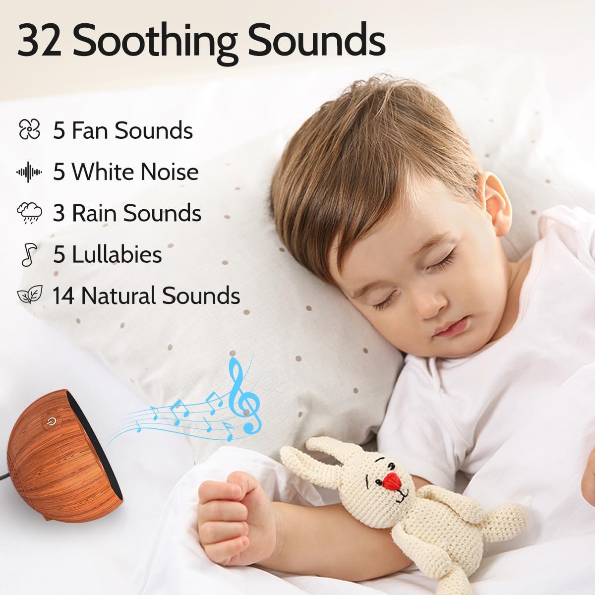 Sleep Machine White Noise Sound Machine with 32 Calming Sounds 36 Volume Levels Pink Brown Noise Machine for Baby Kid Adult with 4 Timer Noise Canceling Machine for Travel Office Privacy
