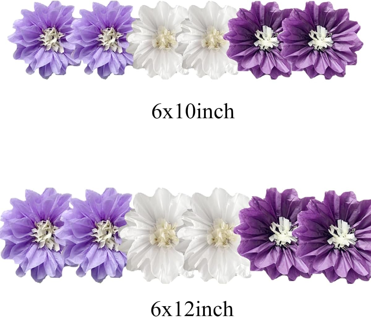 12pcs 10in 12in Paper Pom Poms Hanging Paper Flowers Wall Backdrop Wedding Party Flower Decorations DIY Art Craft Blooms for Birthday Baby Shower Nursery Decor Purple