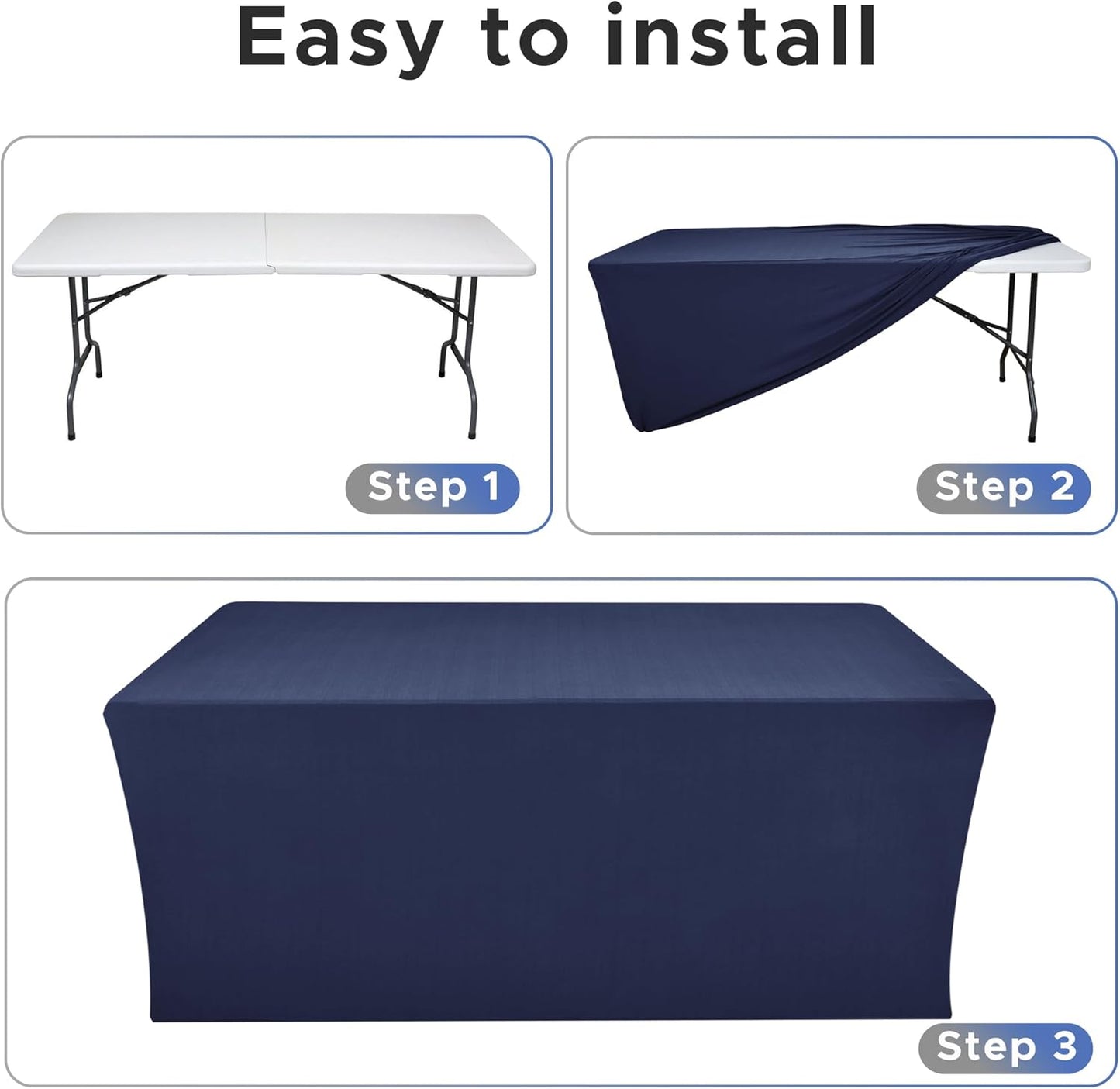 Nasitos 2 Pack - 48 x 24 Inch Navy Rectangle Tablecloths for 4 Foot Tables, Fitted Table Covers with Stain & Wrinkle Resistant Spandex/Polyester Fabric, Ideal for Parties, Craft Show, Trade Show