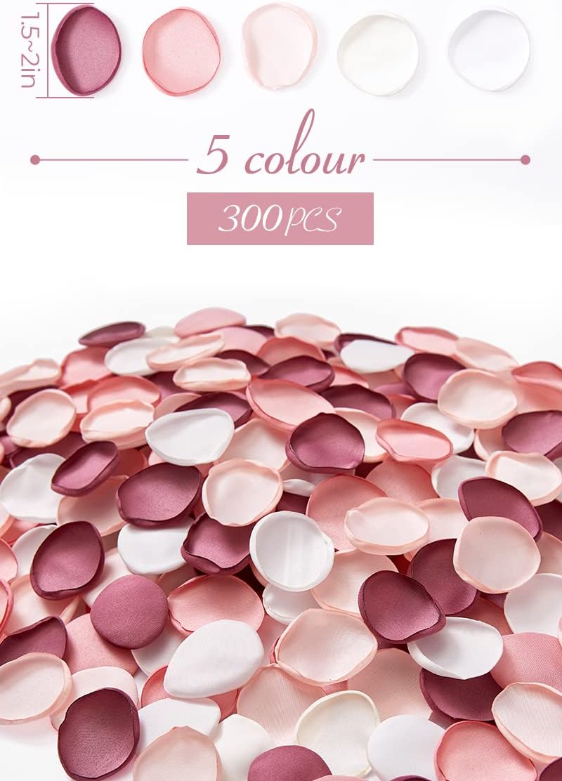 Serwalin 300Pcs Silk Pink Rose Petals Artificial Flower Petals for Wedding, Peach Pink Petals Bulk for Anniversary Decor,Party Romantic Decorations Table or Wedding Cake Decor(5 Color Mixes)