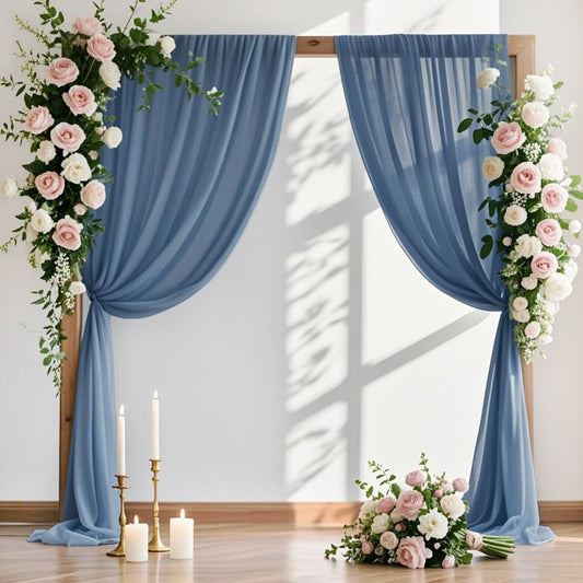 MLMW Wedding Arch Draping Fabric 1 Panel 29" x 20Ft Dusty Blue Sheer Wedding Arch Backdrop Drapes Outdoor Curtain for Ceremony Party Background Ceiling Decor