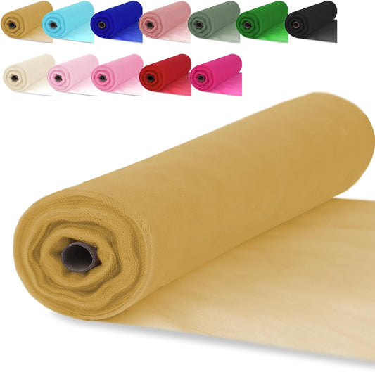 Dull Gold Yellow Tulle Fabric Rolls 54 Inch x 10 Yards Large Mesh Tull Bolt for Wedding, Garden Netting, Tutu Skirt, Party Decoration and Craft Supplies