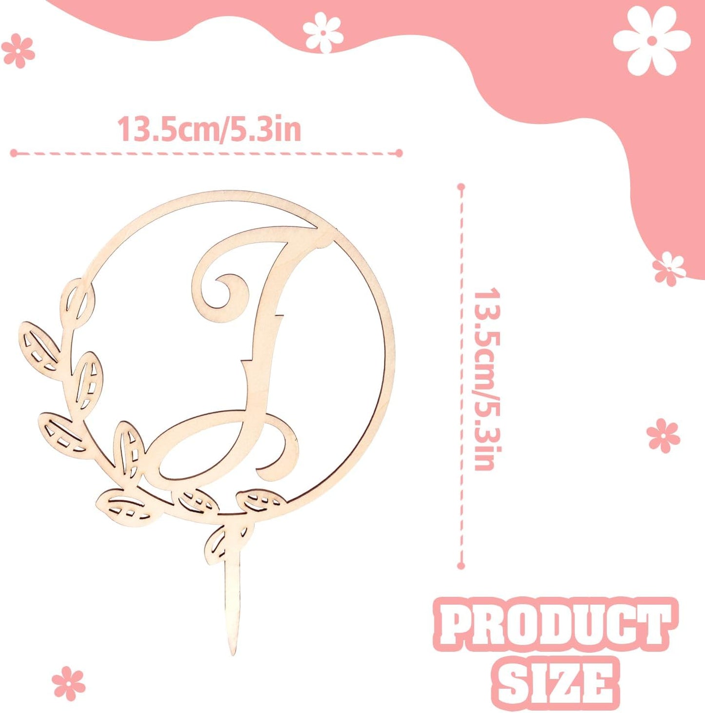 LINGTEER Personalized Inital Letter I Wooden Cake Topper Perfect for Birthday Rustic Wedding Anniversary Party Keepsake Decoration