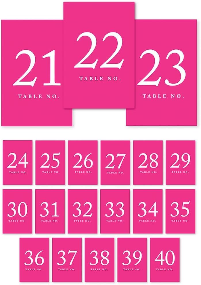 Andaz Press Table Numbers 21-40 on Perforated Paper, Fuchsia, 4x6-inch Single Sided Sign, 1-Set, For Weddings, Graduation