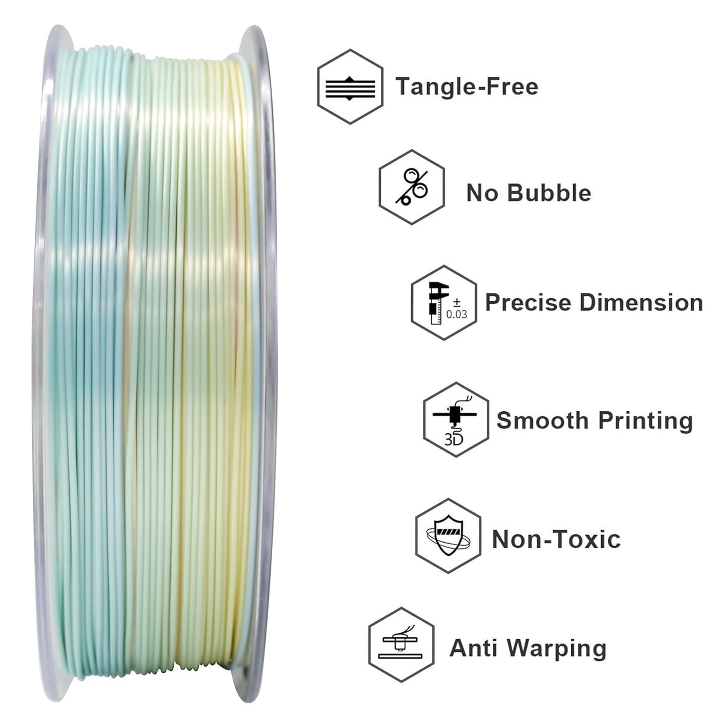 GIANTARM 3D Printer Filament Silk PLA,1.75mm Gradient Rainbow PLA Color Changing Filament with Vacuum Packaging,1kg (2.2lbs) Spool,Dimensional Accuracy +/- 0.02 mm