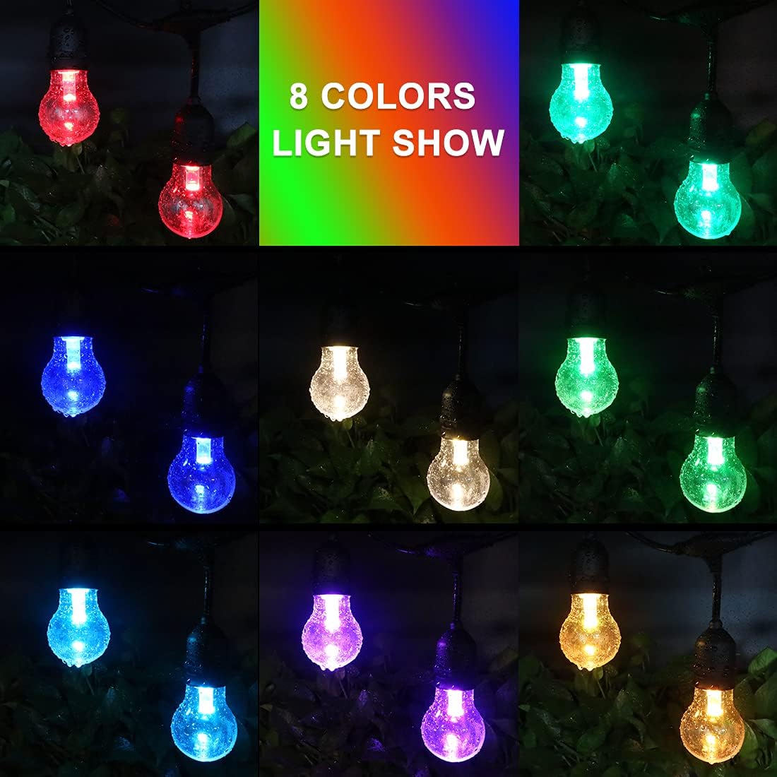 48FT Outdoor RGB String Lights, 16 Shatterproof Edison Bulbs, Dimmable Color Changing Patio Lights with Remote Control. Perfect for Bistro Commercial LED Decorative Lighting
