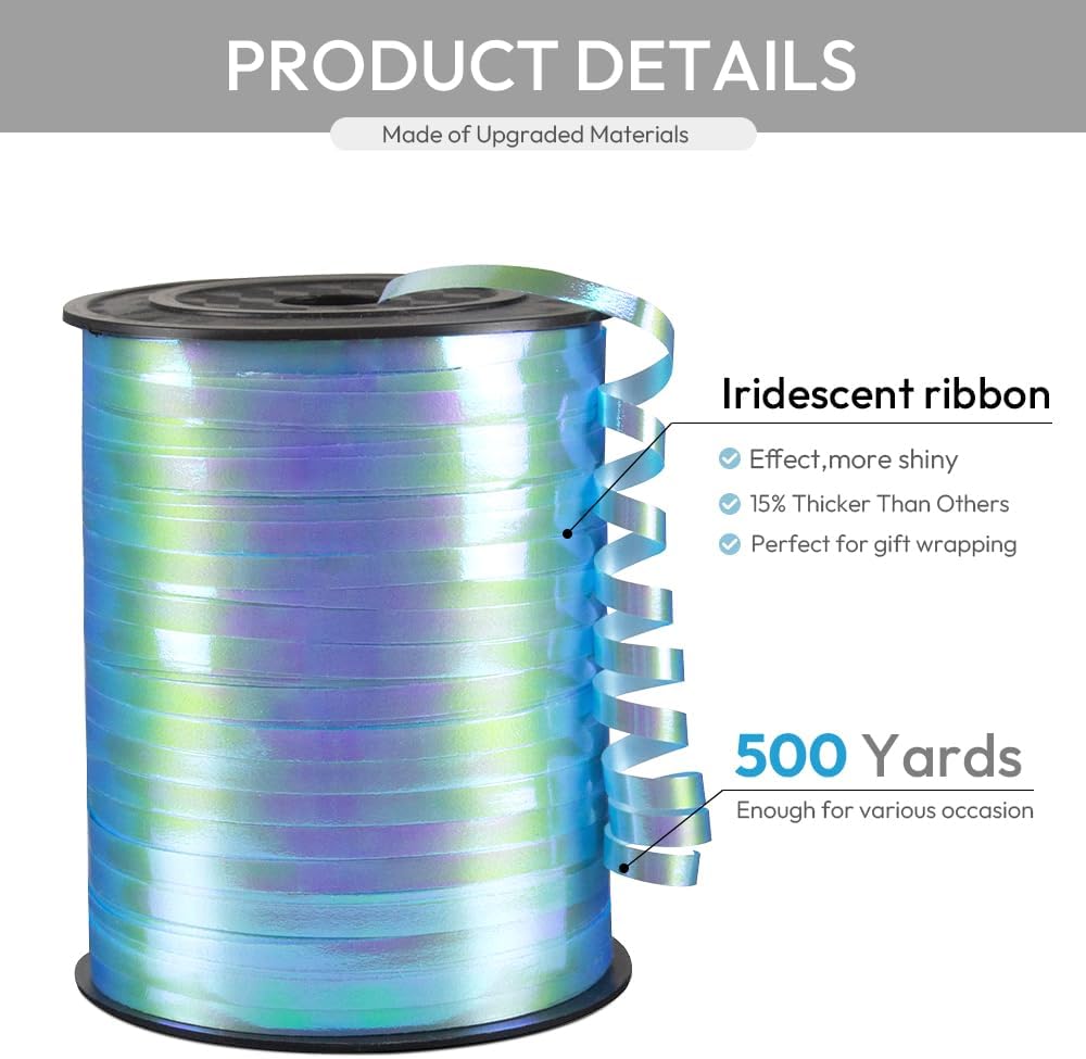 KMER LIFE Light Blue Gradient Curling Ribbon, 1/5" Wide x 500 Yards Christmas Curling Ribbons for Gift Wrapping, Party Decoration, Balloon String, Crafting, Balloon Ribbons for Florist Flower (1 Roll)