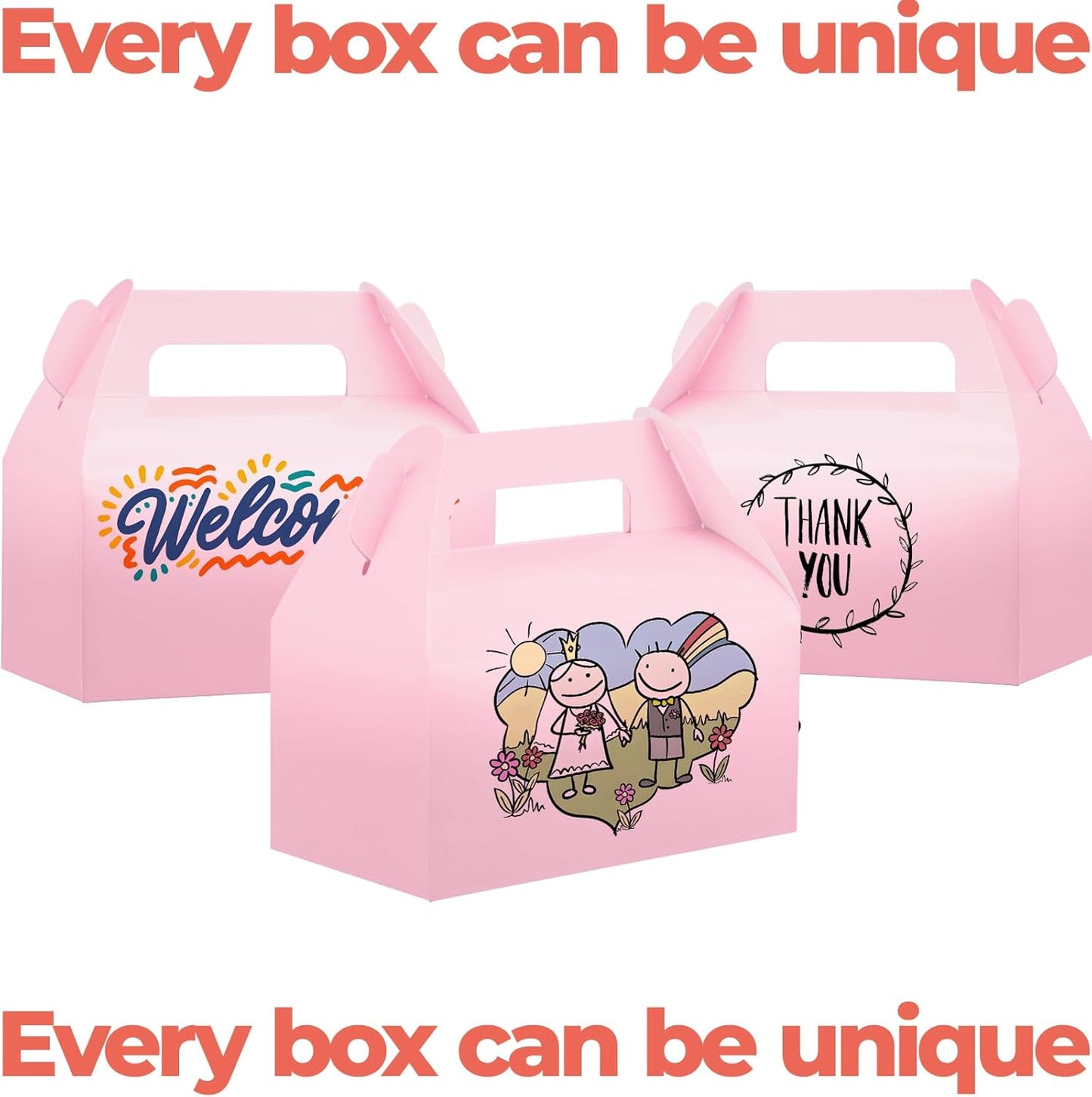 UnicoPak 30 Pack Pink Gable Treat Boxes, Party Favor Boxes, Candy Gift Boxes for Snacks, Candy, Toys, Birthday Party, Wedding, Halloween, Christmas – 6.5x3.5x3.5 Inches