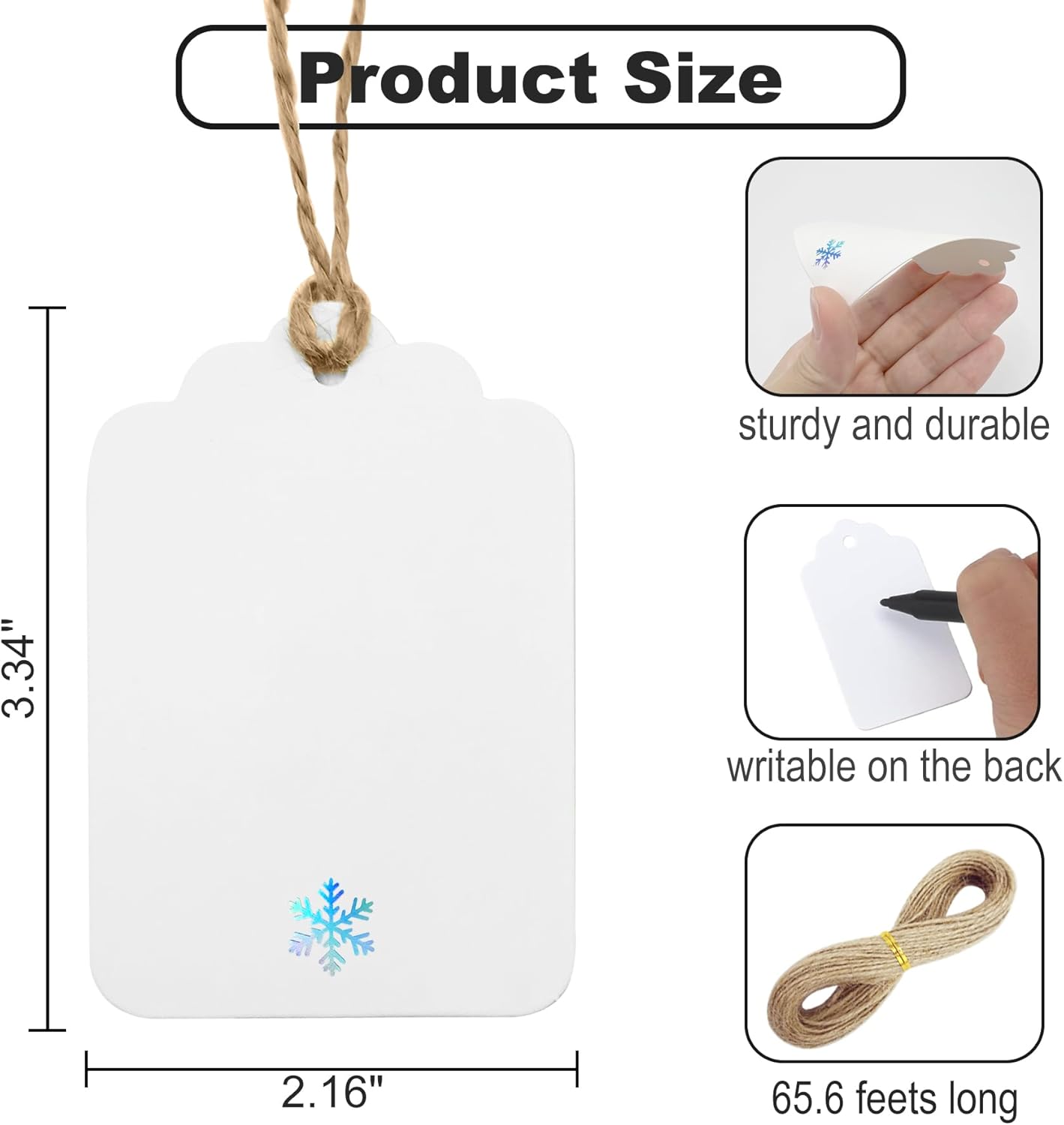 100Pcs Blank Gift Tags with String Iridescent Foil Snowflake Large Gift Tags White Paper with 65 Ft Jute Twine Cute Tags for Christmas Xmas Holiday Winter Wonderland Gift Wrap Tags