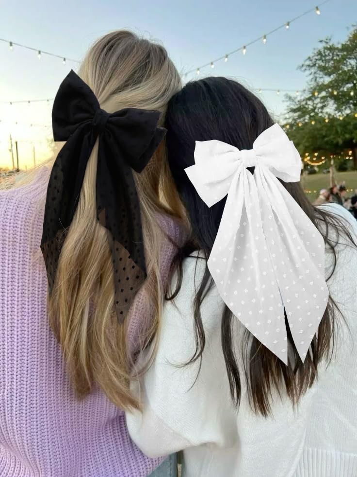 Tobeffect Hair Bow for Women Clips Bulk, Big Ribbon Bows with Long Tail, Oversized Bow Hair Accessories 8PCS