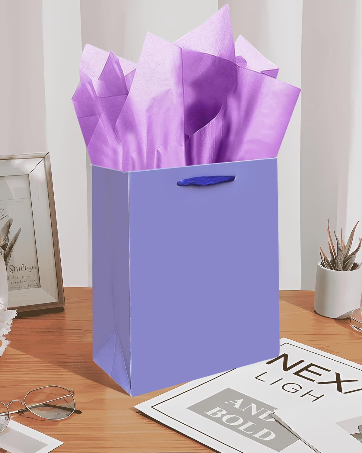 Gcardist Violet Gift Bags with Tissue Paper for Wedding, Birthday, Party Supplies-7.9"x4.3"x9.6" Medium Size Cardboard Gift Bags（5pcs Bags +10pcs Tissue Paper ）