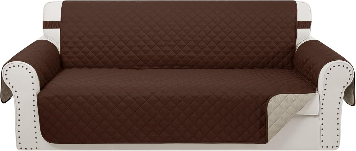 Reversible Sofa Covers Couch Cover Furniture Protector for Dogs Elastic Straps Water Resistant(Sofa,Brown/Beige)