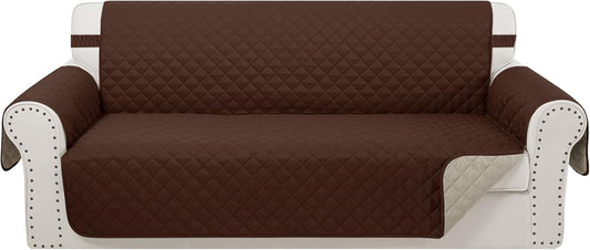 Reversible Sofa Covers Couch Cover Furniture Protector for Dogs Elastic Straps Water Resistant(Sofa,Brown/Beige)