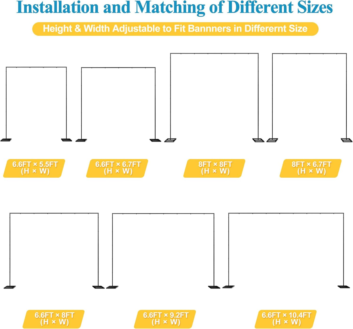 Fomcet 8FT x 8FT Backdrop Stand Heavy Duty with Base, Black Portable Adjustable Pipe and Drape Backdrop Stand Kit, Square Metal Arch Party Frame for Wedding Birthday Parties Banquet Decorations