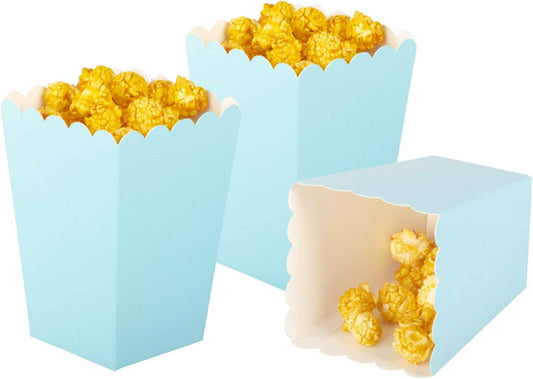 Light Blue Popcorn Boxes Mini Paper Popcorn Box Cardboard Popcorn Container for Party, Pack of 24
