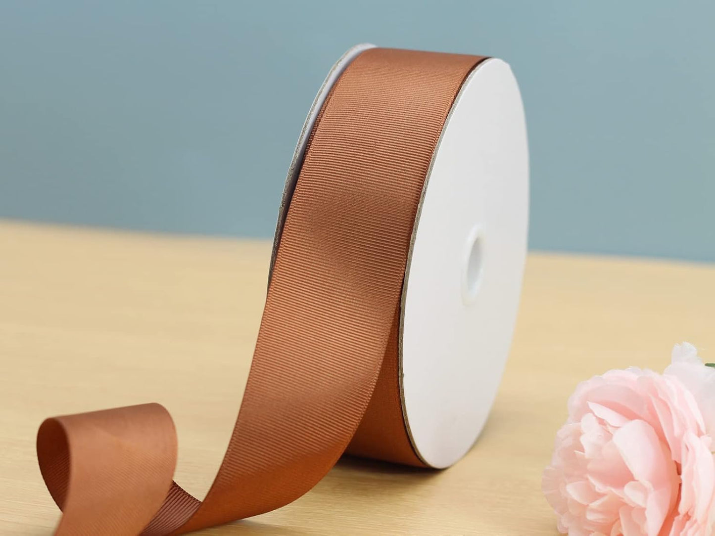 One Roll 50 Yards Soild Brown Grosgrain Ribbon 1 1/2 inch Flower Bouquets Ribbons-1.5 inch Thick Gift Wrapping Ribbon-DIY Crafts Bow Hair Headband Accessories Ribbons #842(38mm)