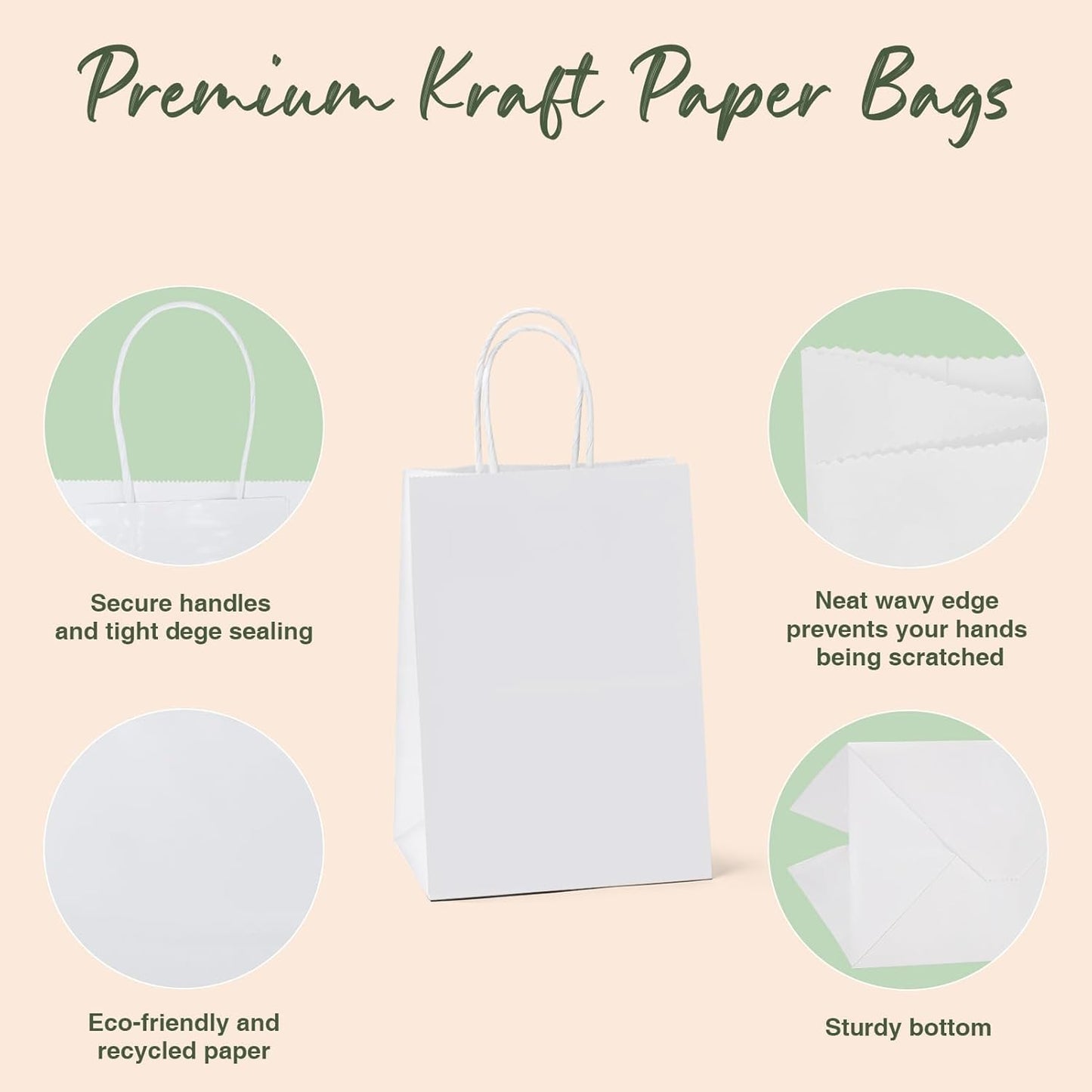 GSSUSA White Gift Bags 5.25x3.75x8 400Pcs, Paper Bags with Handles Bulk for Small Business