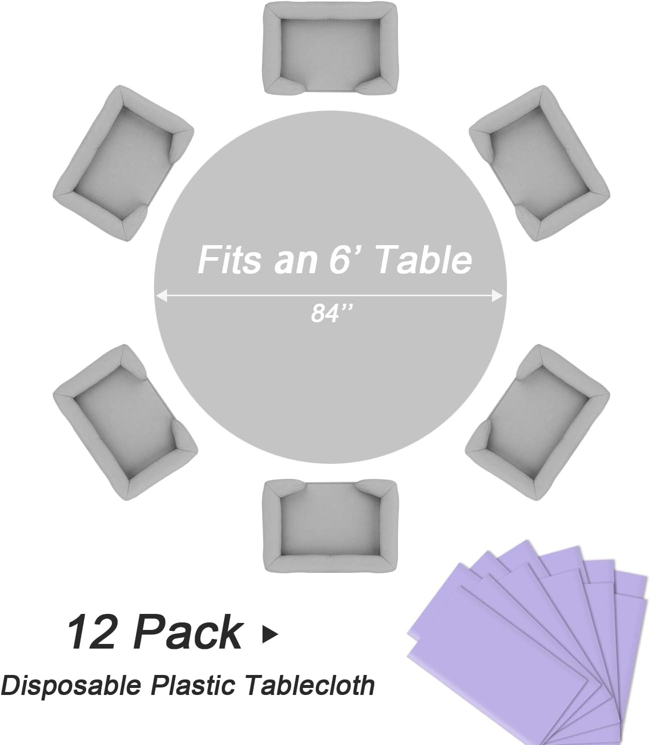 QIKSION Lavender Round Tablecloth 12 Pack, 84 Inch Plastic Table Cover Disposable for Parties