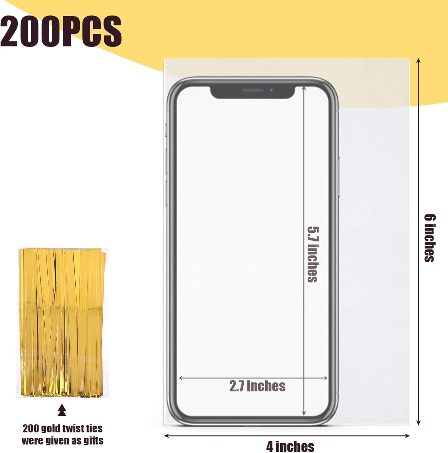 VGOODALL 200 Pack Goodie Bags, Cellophane Treat Bags with Ties 4x6 Inch for Cotton Candy Cookie Popcorn Party Favors Supplies