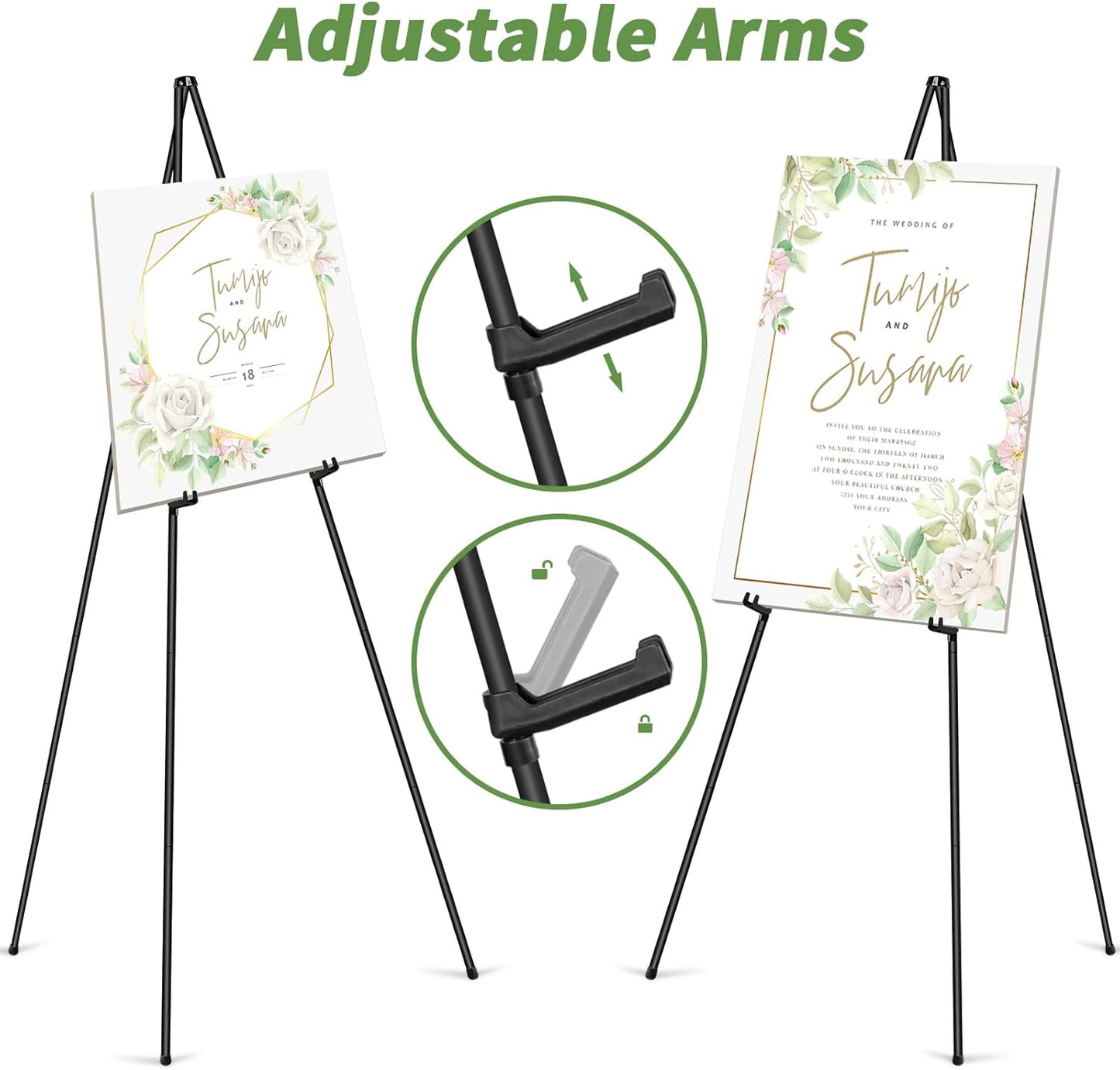 PUJIANG 3 Pack Easel Stand for Display,63" Easels for Playing Pictures, Easels for Signs, Metal Art Easels for Painting, Poster Sign Holder, Floor Display Stand for Wedding Sign with a Carrying Bag