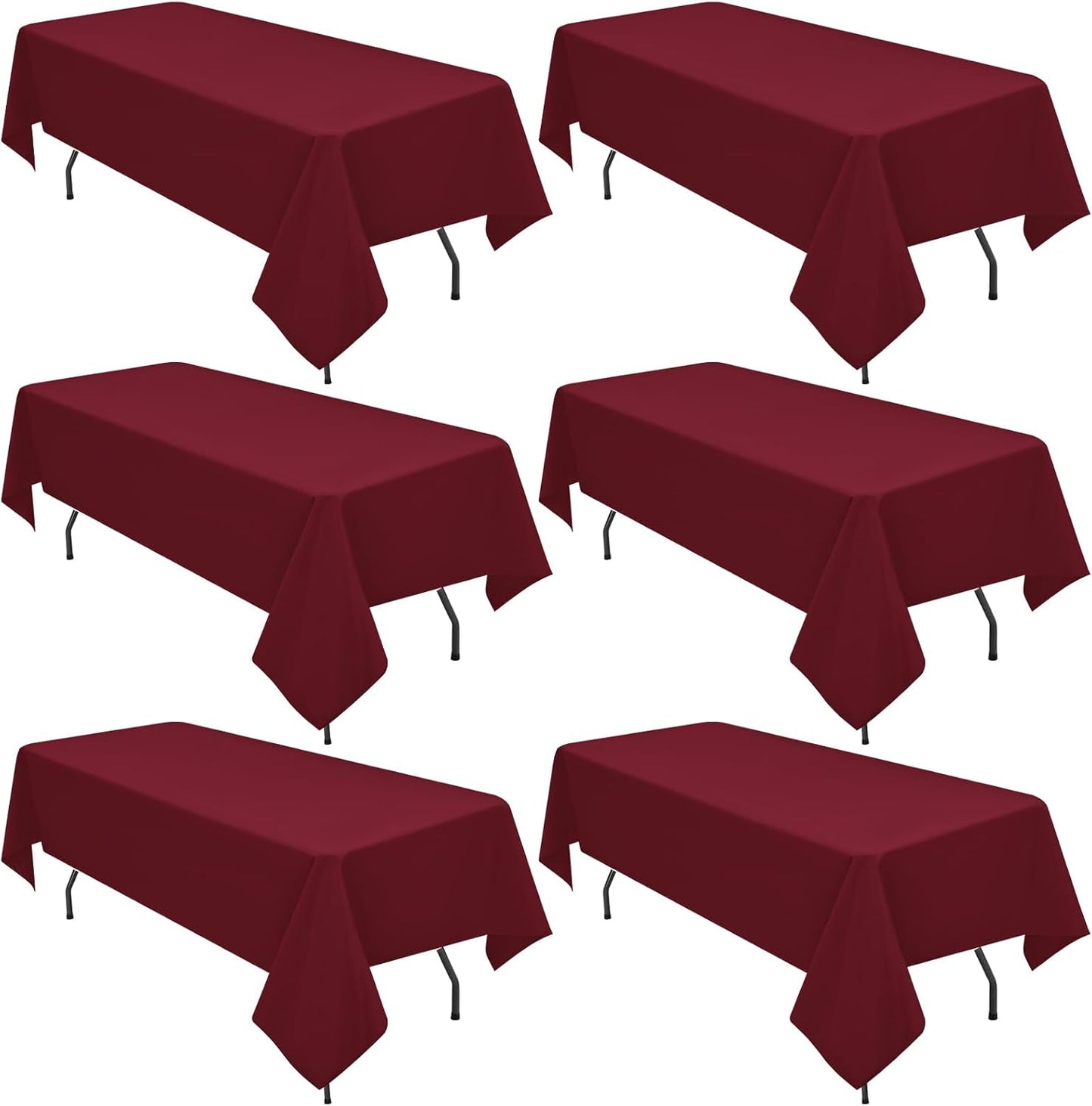 6 Pack Burgundy Tablecloths for 8ft Rectangle Tables 60 x 126 Inch - Polyester Table Cover Stain and Wrinkle Resistant Washable Fabric Table Clothes for Wedding Party Banquet Reception Restaurant