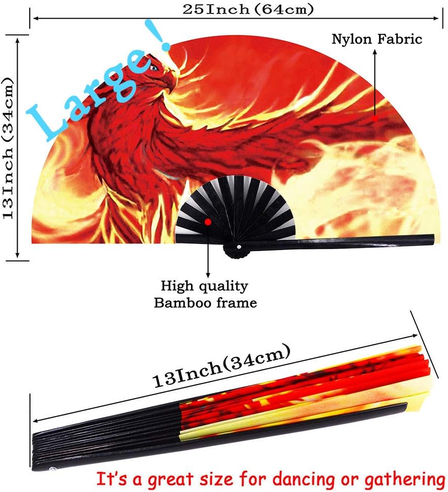 Amajiji Large Folding Hand Rave Fan Popping Fan for Line Dancing Clacking Fans for Boots On The Ground Dance,Party,Decoration,Festival (Firehawk)