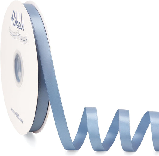 Ribbli Dusty Blue Satin Ribbon Double Faced Satin 1/2 Inch x Continuous 100 Yards-Blue Ribbon for Gift Wrapping Crafts Wedding Decoration Bows Bouquet Floral Arrangement