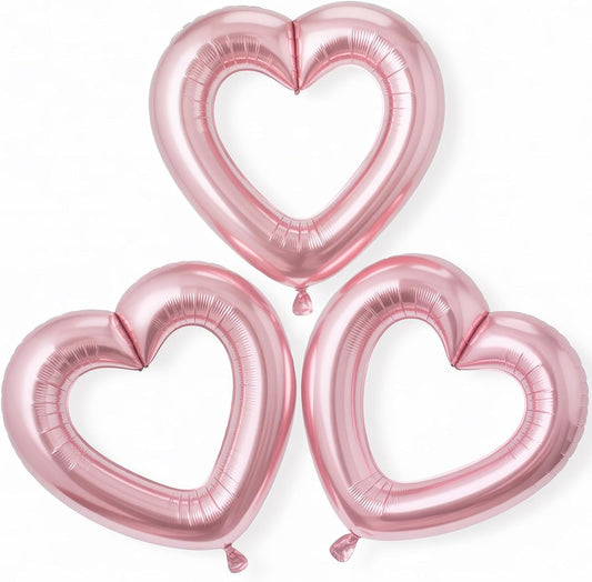 Pink Heart Balloons,3Pcs 40Inch Large Hollow Out Heart foil Balloon for Valentine's Day Birthday Wedding Baby Shower Anniversary Party Decorations