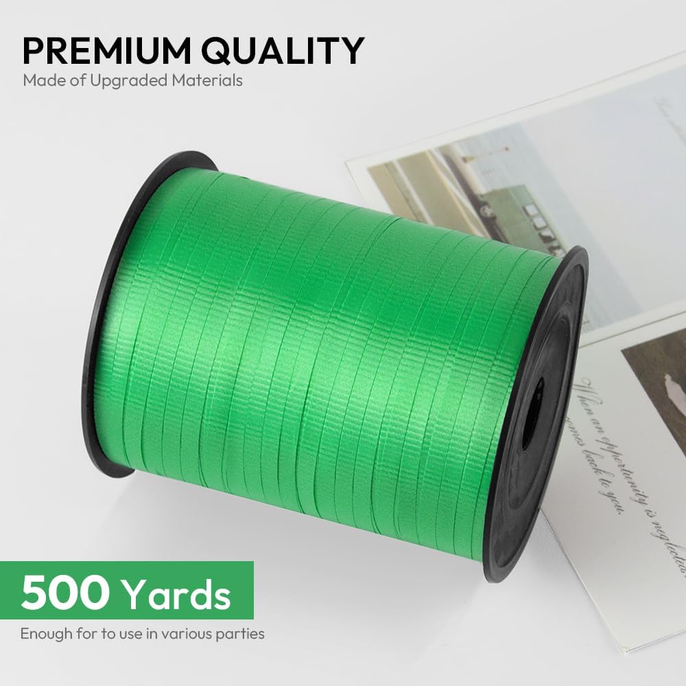 KMER LIFE Green Crimped Curling Ribbon, 1/5" Wide x 500 Yards Christmas Curling Ribbons for Gift Wrapping, Party Decoration, Balloon String, Crafting, Balloon Ribbons for Florist Flower (1 Roll)