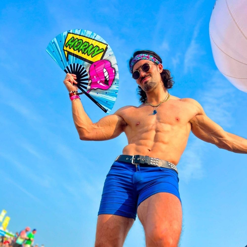 Kandies World Custom Festival Folding Hand Fan - Unique Designs, Made of Bamboo, Clacking Sound, Lightweight - Perfect Rave and Festival Accessory!