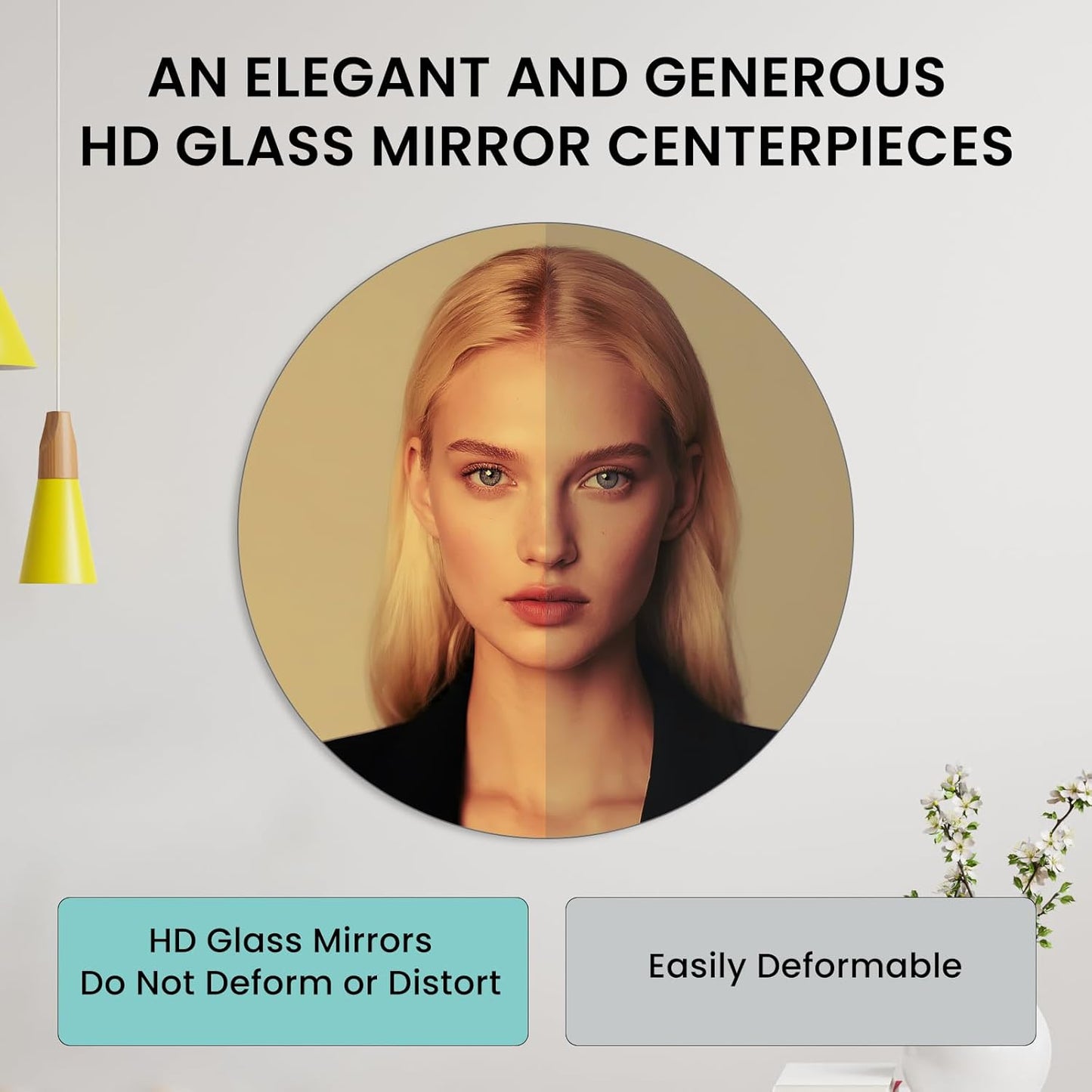 Glass Round Mirror Centerpieces for Tables, Set of 12Pcs 12" Golden Mirror Tables Centerpieces, Glass Trays for Wedding Decorations, Party Decorations, Baby Shower Party