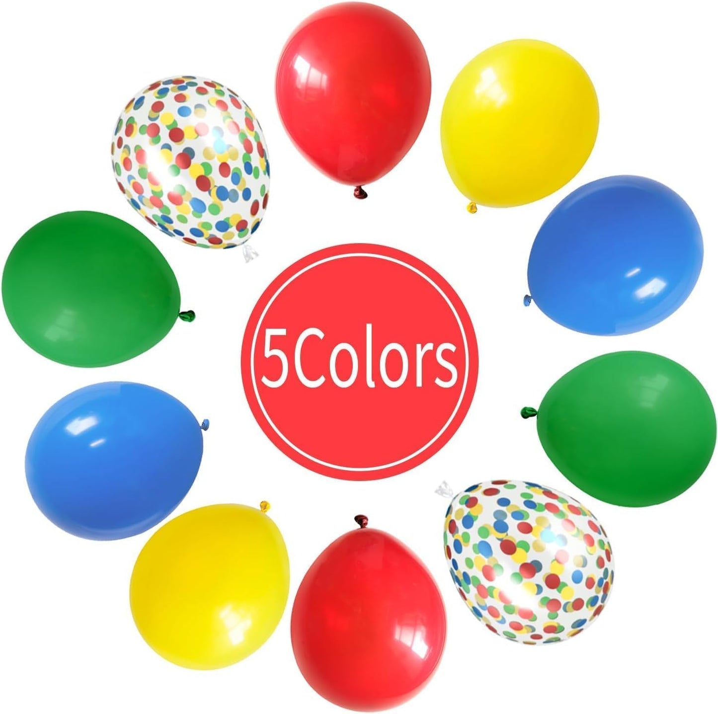 Red Yellow Blue Balloons, Rainbow Assorted Latex Balloons, Red Blue Green Yellow with Colourful Confetti Balloon, for Birthday, Festival, Carnival Circus, Robot Blocks, Video Game Party Decor