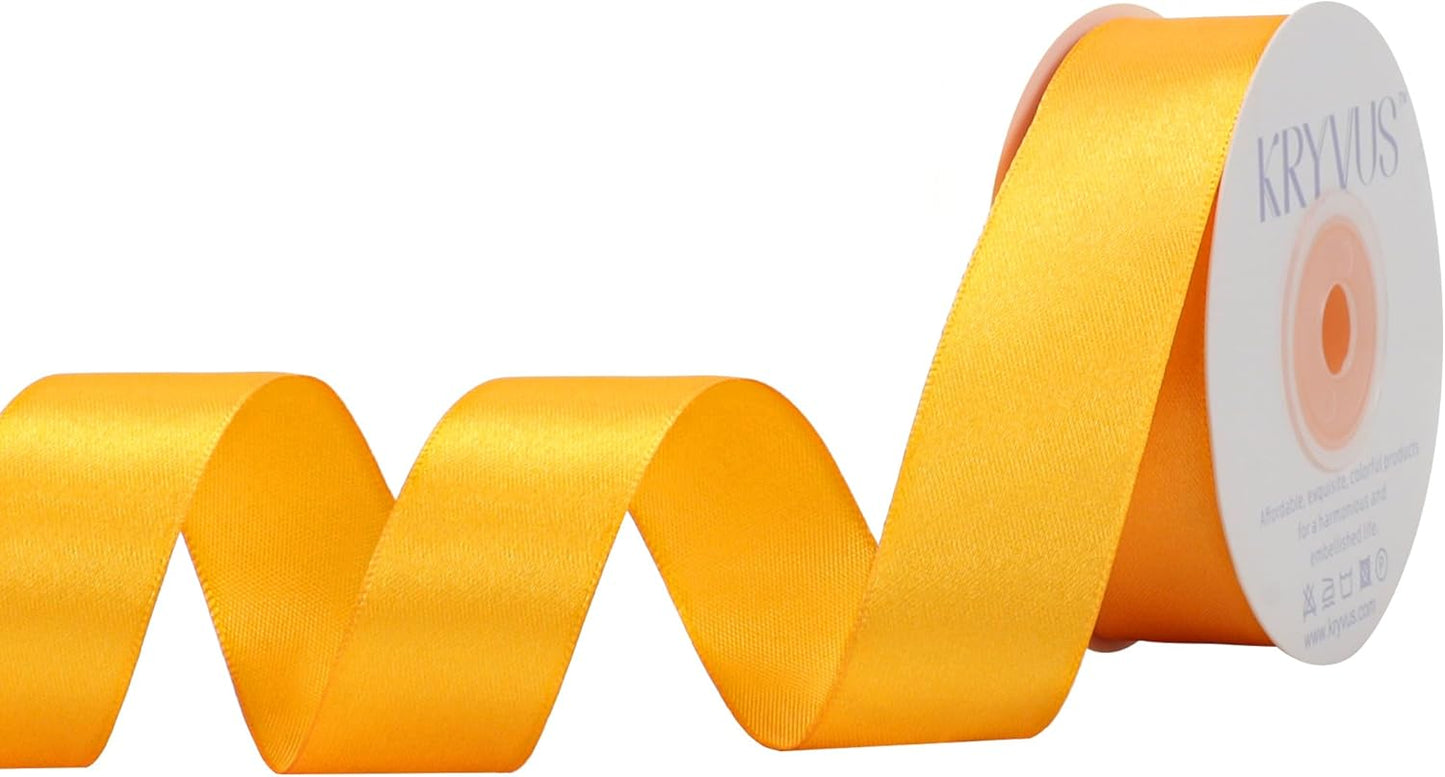 Yellow Satin Ribbon 1 inch X Continuous 25 Yards, Single Face Polyester Ribbon Perfect for Gift Wrapping, Flower Bouquet, Wedding Decor, Crafts, Bow Making, Sewing and More