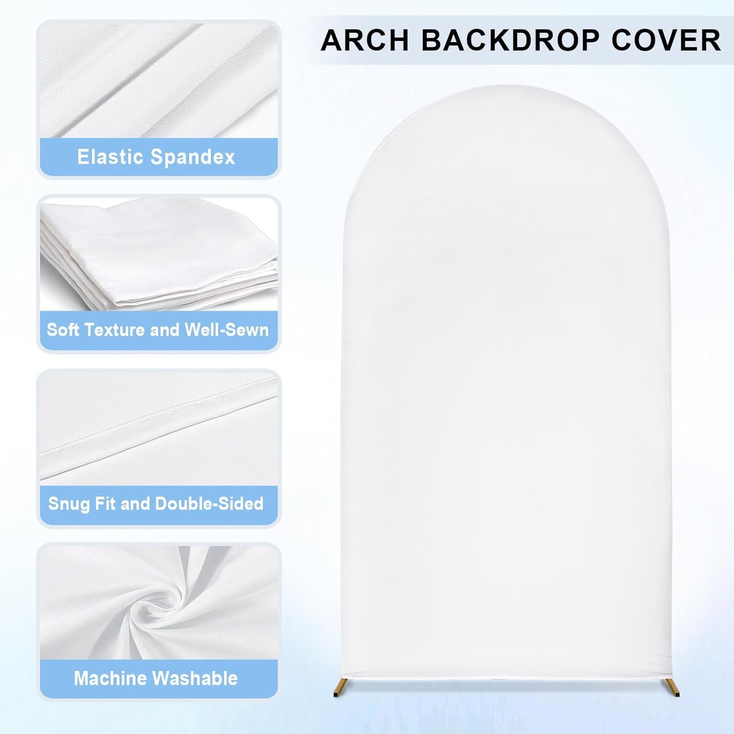 Skypatio 7.2FT Wedding Metal Arch Backdrop Stand with White Backdrop Cover, Balloon Gold Arch Stand for Birthday Party Baby Shower Wedding Decoration Stand for Backdrop