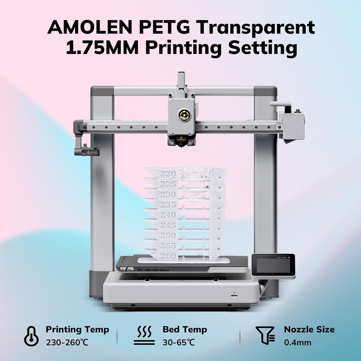 AMOLEN Rapid PETG Basic 3D Printer Filament 1.75mm +/-0.02mm,500mm/s High Speed Strong Toughness White 1KG/2.2lb