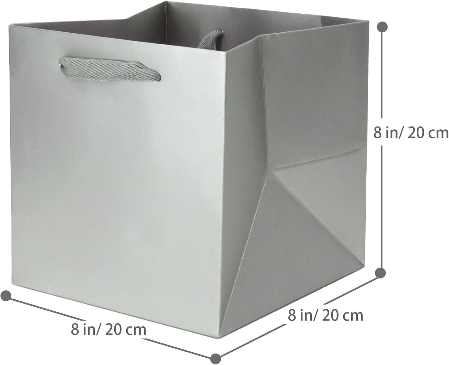 Silver Gray Paper Gift Bag Small Square Bottom Kraft Paper Bags with Handles for Wedding Baby Shower Birthday Party (Silver Grey, 8 x 8 x 8 in, 10 CT)