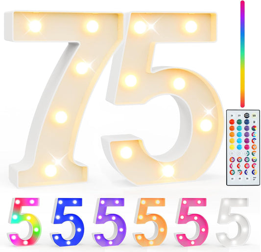 Pooqla 75th Birthday Decorations for Her Him, 35 Colors LED Light Up Numbers with Remote, Multicolor Marquee Numbers 75 Sign for Party Backdrop 75th Birthday Gift, Lighted Number 75