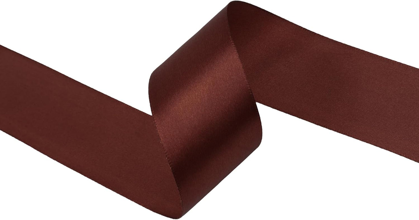 Coffee Brown Satin Ribbon 1-1/2 inch X Continuous 100 Yards, Single Face Polyester Ribbon Perfect for Gift Wrapping, Flower Bouquet, Wedding Decor, Crafts, Bow Making, Sewing and More