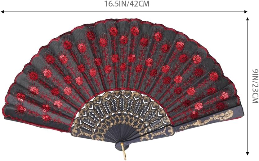 QIRMIZI 10 Pack Fabric Folding Handheld Fans, Perfect for Weddings, Parties, and Dancing,Red