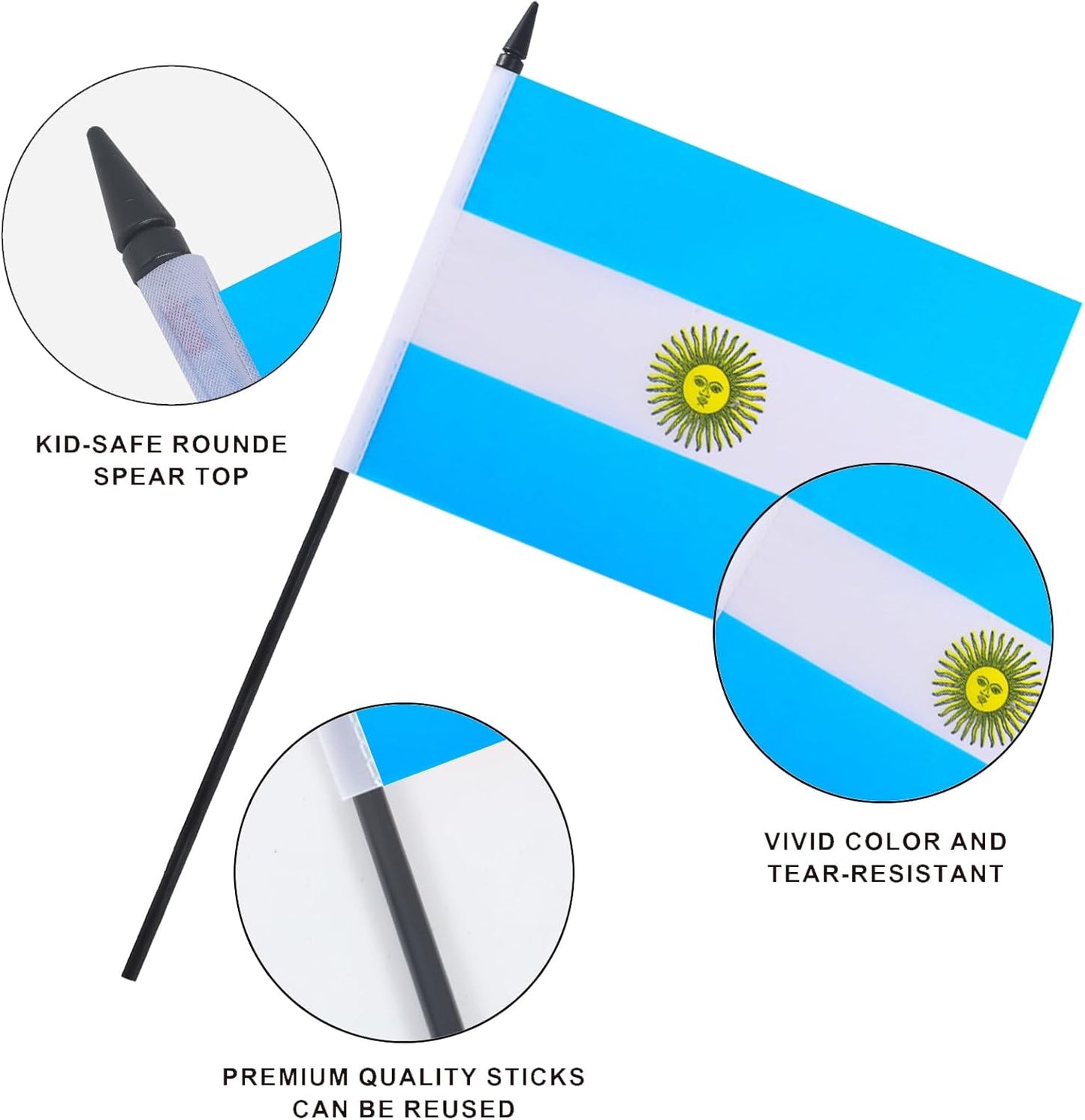 Argentina Desk Flag 12" Solid Pole Deluxe Set Argentinian Flags Banner Mini Small Argentina Office Table Flags with Black Stand Base Desktop Decorations(2Pack)