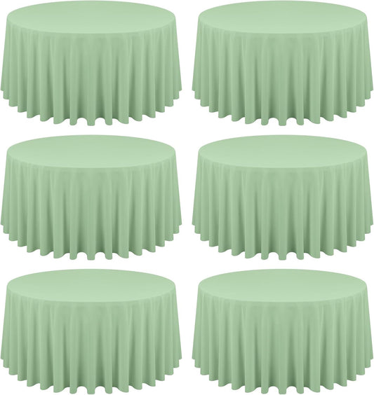 6 Pack Sage Green Round Tablecloths - 120 Inch, Polyester Table Cover, Stain and Wrinkle Resistant Washable Fabric Table Cloth for Wedding Banquet Parties