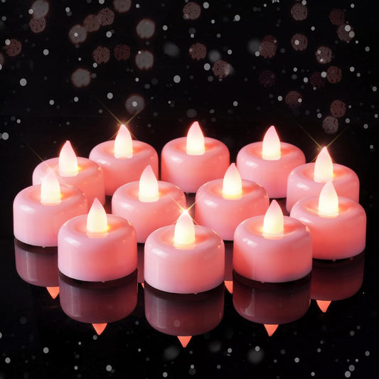 Amagic 24 Pack Pink Flameless LED Tea Lights Candles Battery Operated, Electric Fake Tealight Candles for Votive, Wedding, Table Centerpiece, Theme Party, Aniversary, Proposal, Christmas, Pink Base