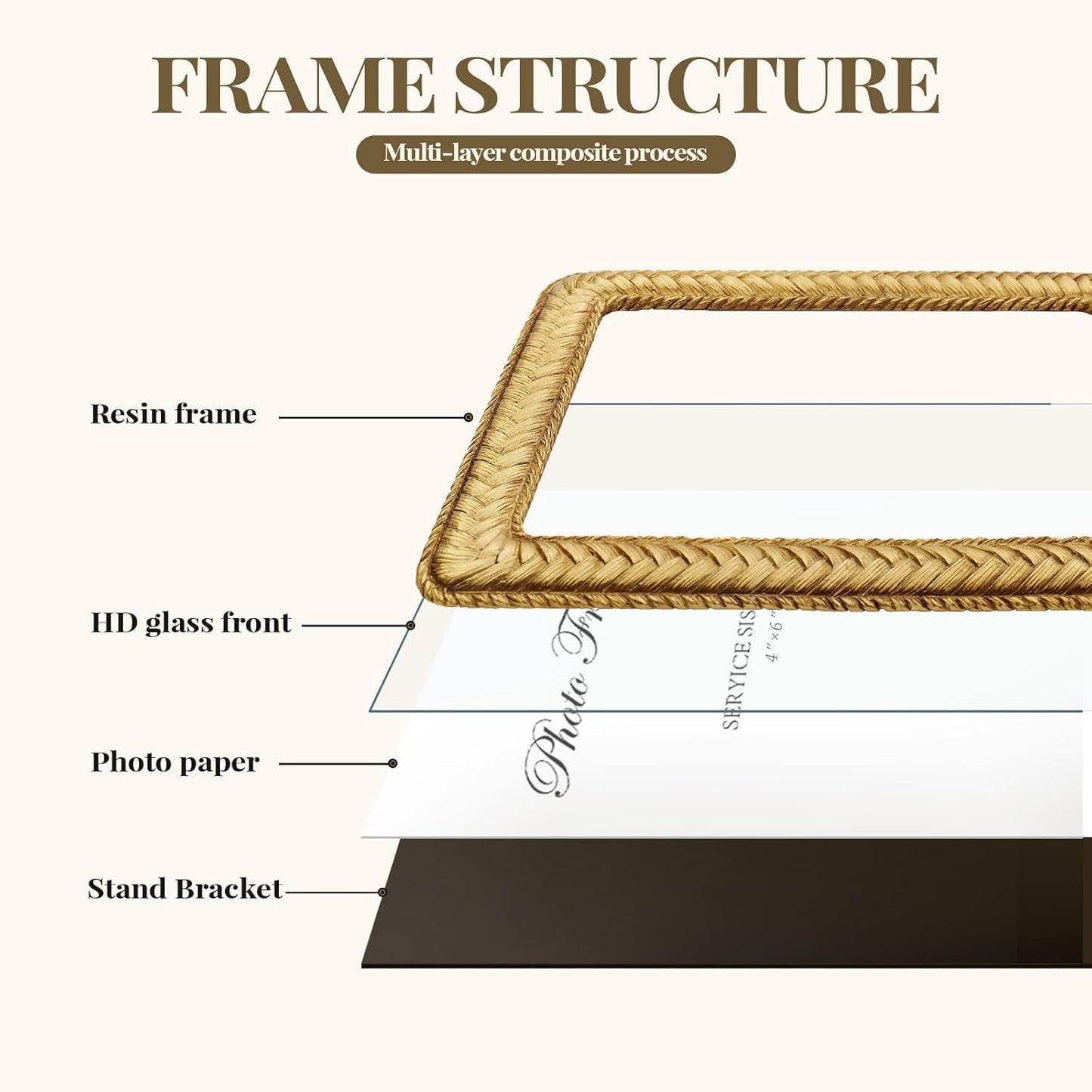 Cuspin 4x6 Gold Picture Frame, Ornate Decorative Rattan Resin Photo Frame, Gold Frames Braided Design for Tabletop Display or Wall Hanging, Elegant Home Decor