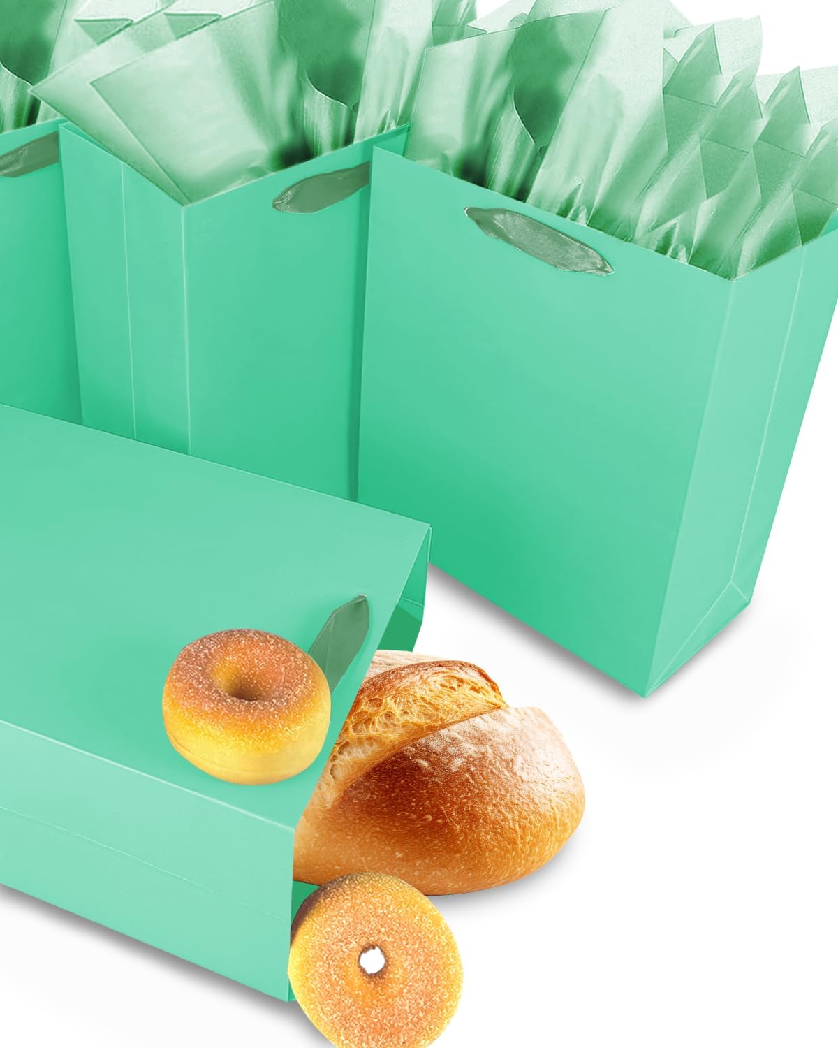 Gcardist Lake Green Gift Bags with Tissue Paper for Wedding, Birthday, Party Supplies-7.9"x4.3"x9.6" Medium Size Cardboard Gift Bags（16pcs Bags +32pcs Tissue Paper ）